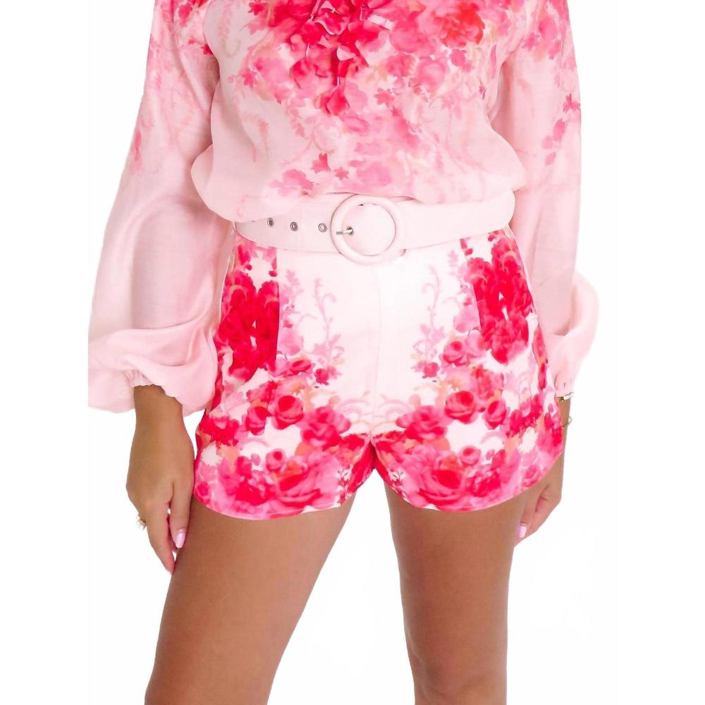NEW MAIN STRIP watercolor garden belted shorts in pink